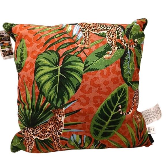 Madison OUTDOOR Pillow 22" Tropical Cheetah Weatherproof Palm Jungle Colorful